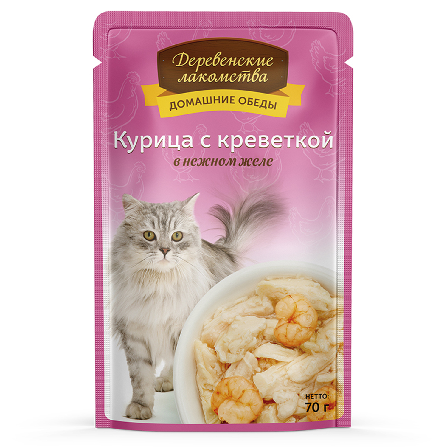 Корм для кошек Деревенские лакомства филе курица-креветка желе пауч 70г - фото 1