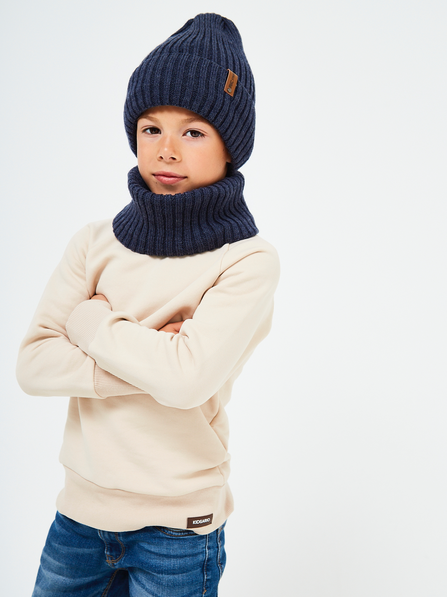 Шапка и снуд NYCkids NYC-H-104-GplainW-DblueB - фото 10