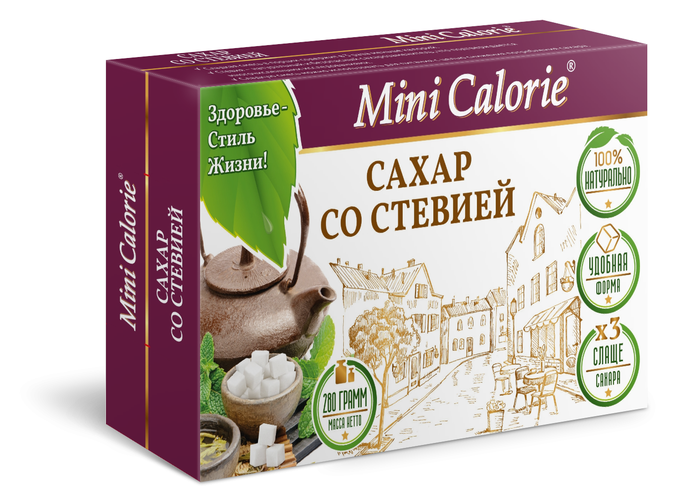 Сахар со стевией MINI CALORIE в кубиках 280 г - фото 1