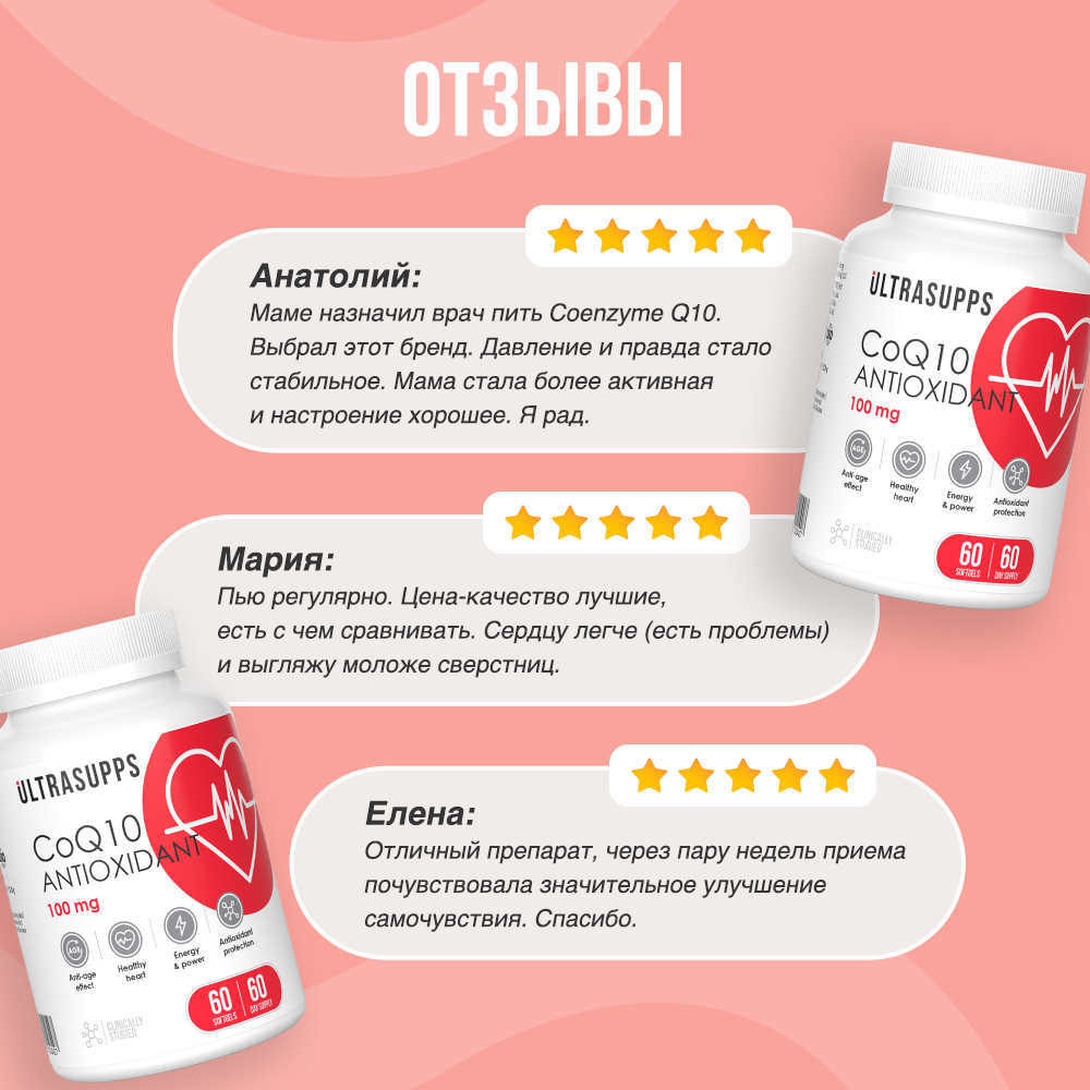 Антиоксидант Коэнзим Q10 ULTRASUPPS 100 мг 60 мягких капсул - фото 6