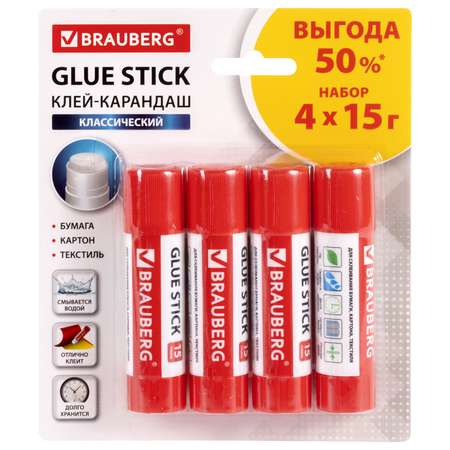 Клей-карандаш Brauberg 15 г 4 шт.