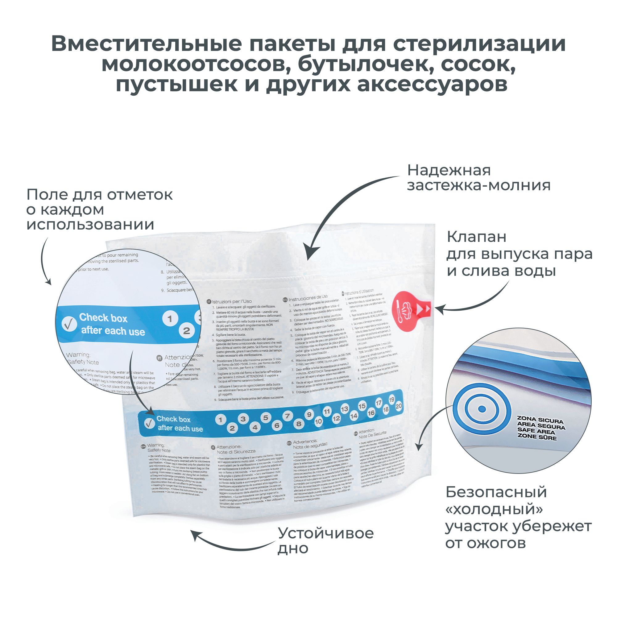 Пакеты для стерилизации Nuvita Microwave steam sterilizer bags в микроволновой печи 5 штук - фото 5