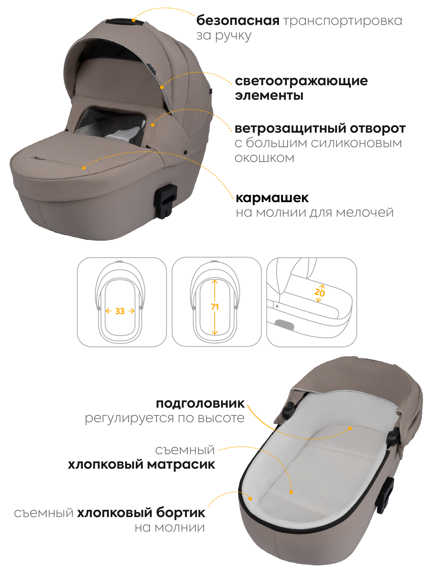 Коляска 3в1 JOVOLA Swift бежевый - фото 3