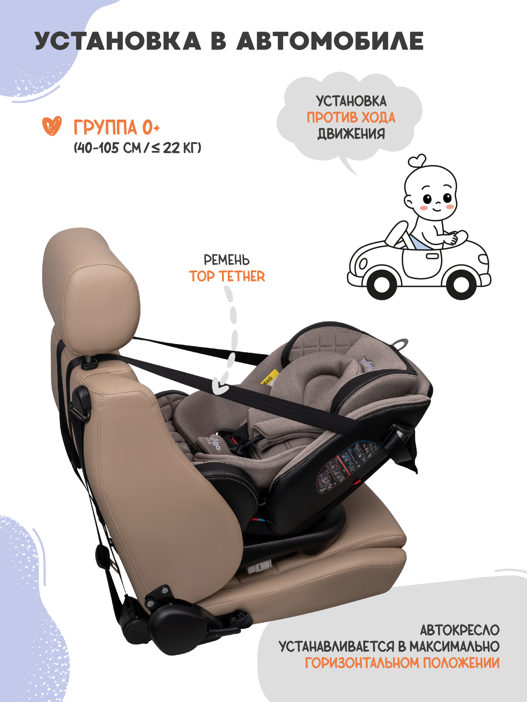 Автокресло Indigo Aero бежевый Isofix 0+/1/2/3 (0-36 кг) - фото 10