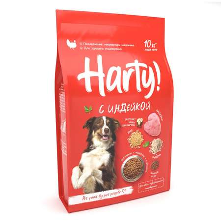 Корм для собак Harty 10кг с индейкой для взрослых всех пород с чувствительным пищеварением полнорационный сухой