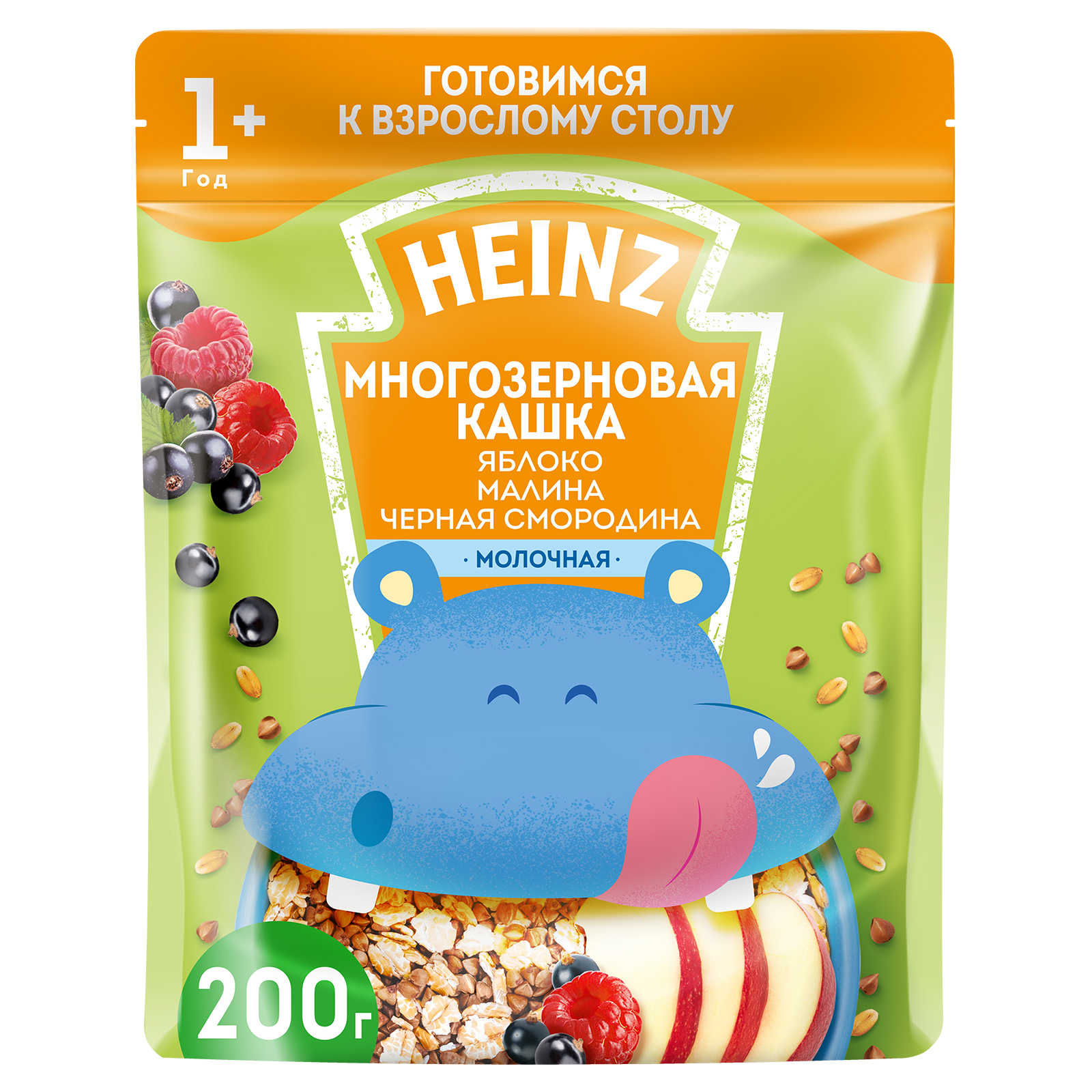 Каша Heinz молочная многозлаковая яблоко-малина-черная смородина 200г с 12месяцев - фото 1