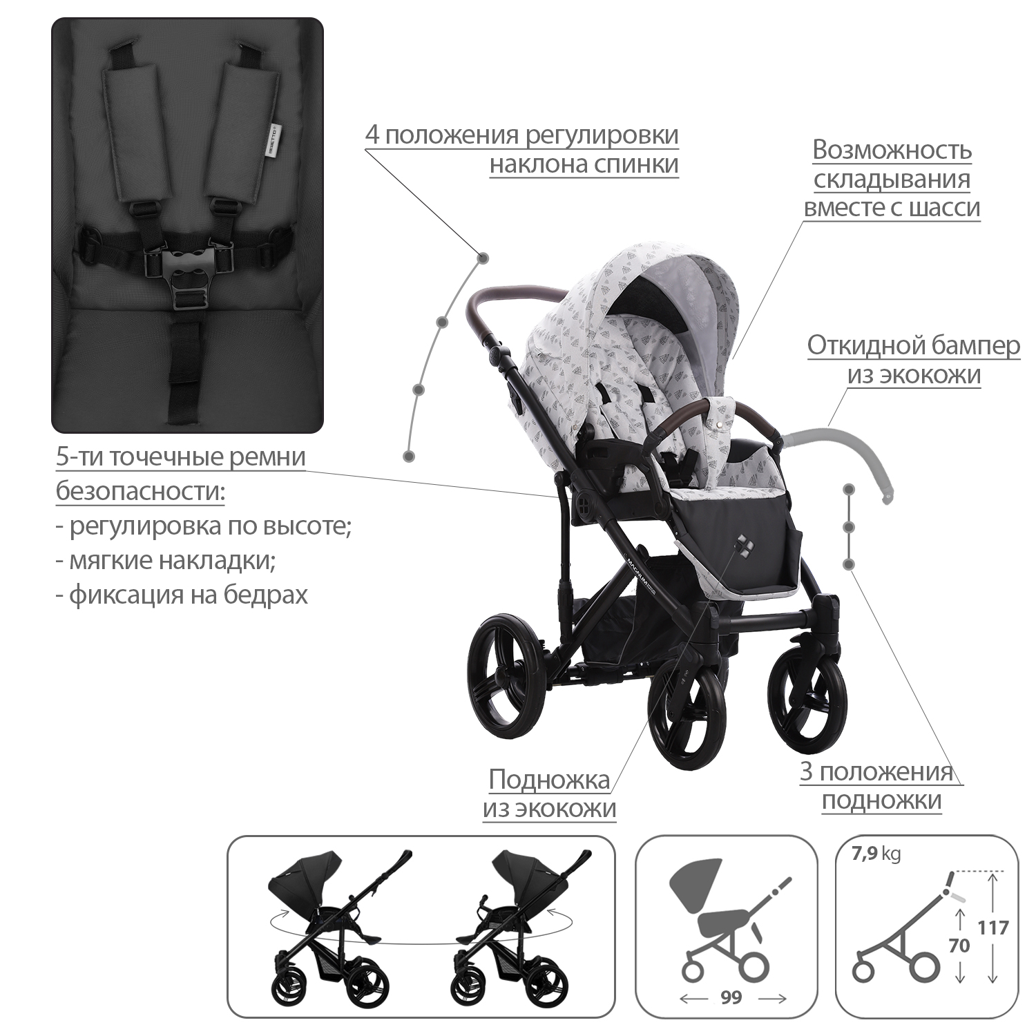 Коляска 2в1 Bebetto Magnum Light - фото 5