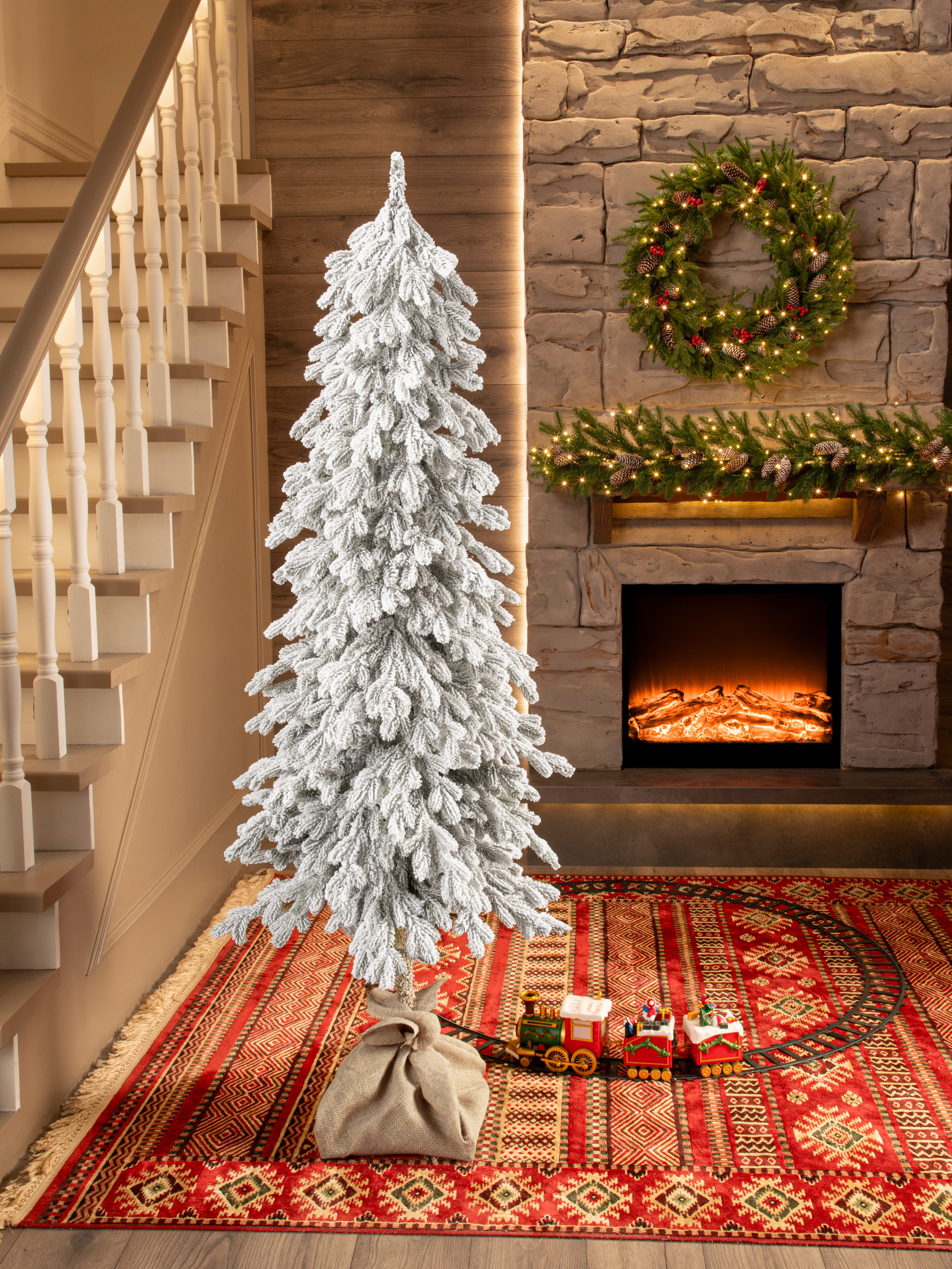 Ель Белоснежка Поезд Ёлок литая заснеженная с гирляндой на высокой ножке 180см. - фото 5