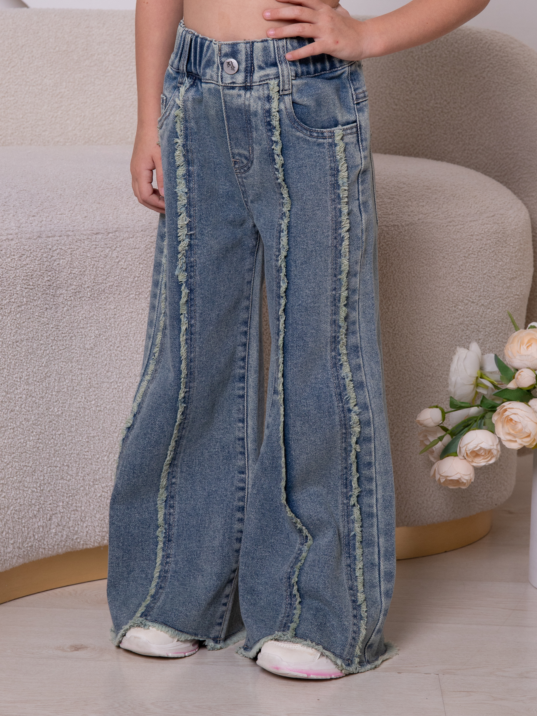 Джинсы iUkoworld Джинсы для девочки широкие палаццо на резинке - фото 4