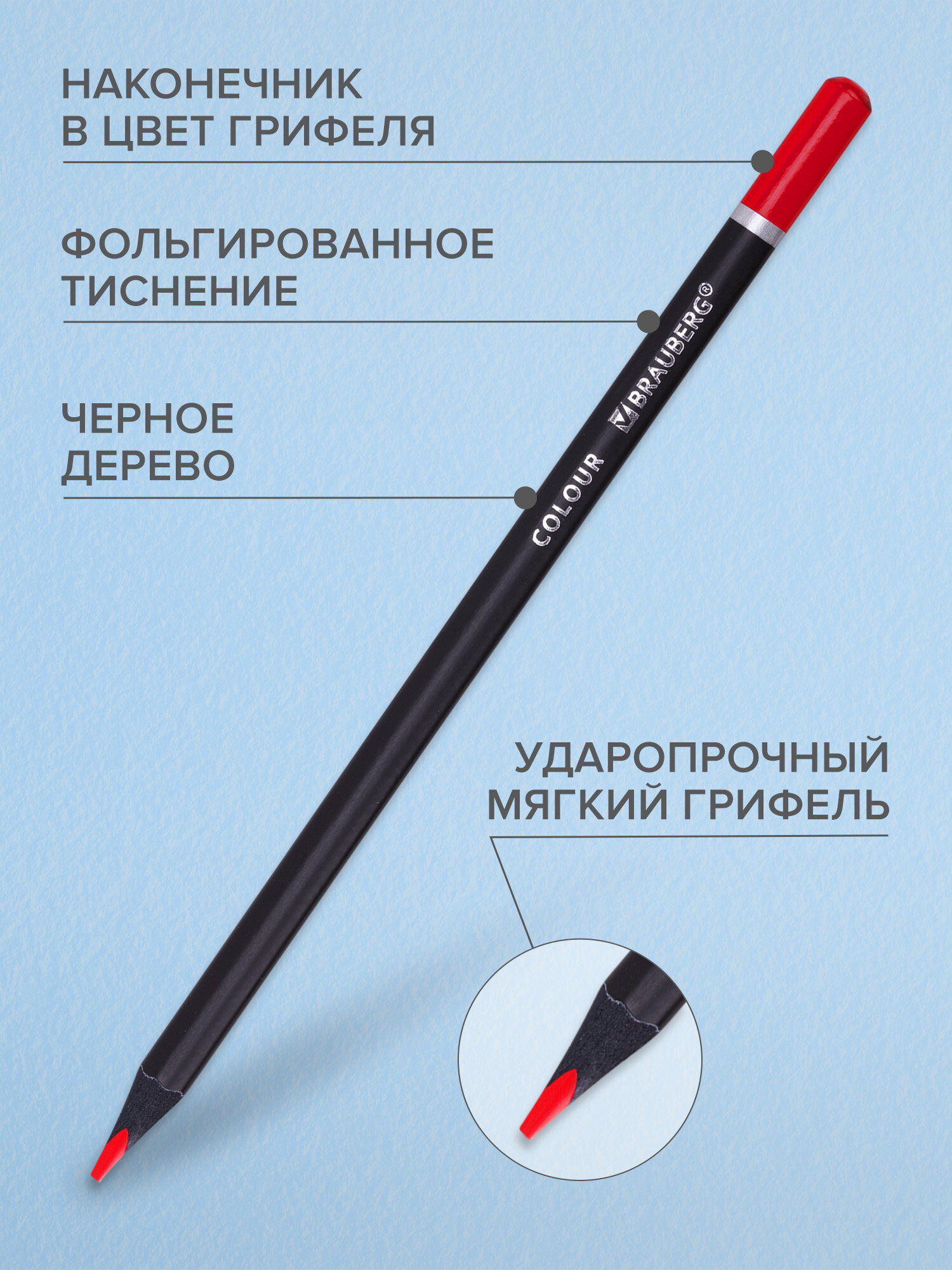 Карандаши цветные Brauberg 24 шт. - фото 4