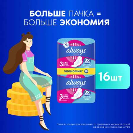 ALWAYS Ultra Женские гигиенические прокладки Super Plus Duo 16шт