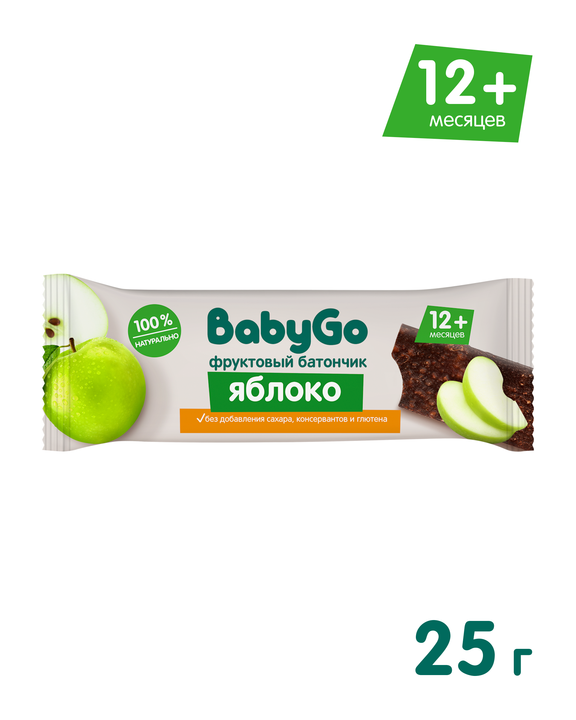 Батончик фруктовый BabyGo яблочный 25 г с 12месяцев - фото 1
