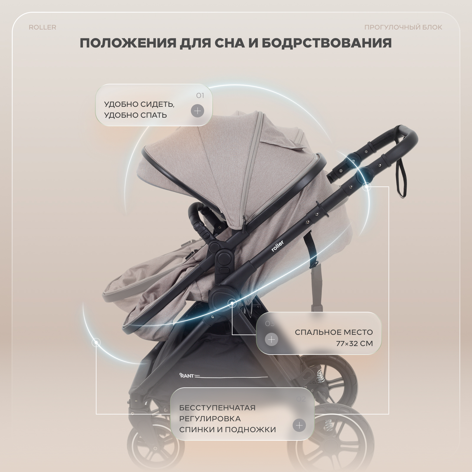 Коляска трансформер Rant Basic Roller 2в1, beige бежевый - фото 11
