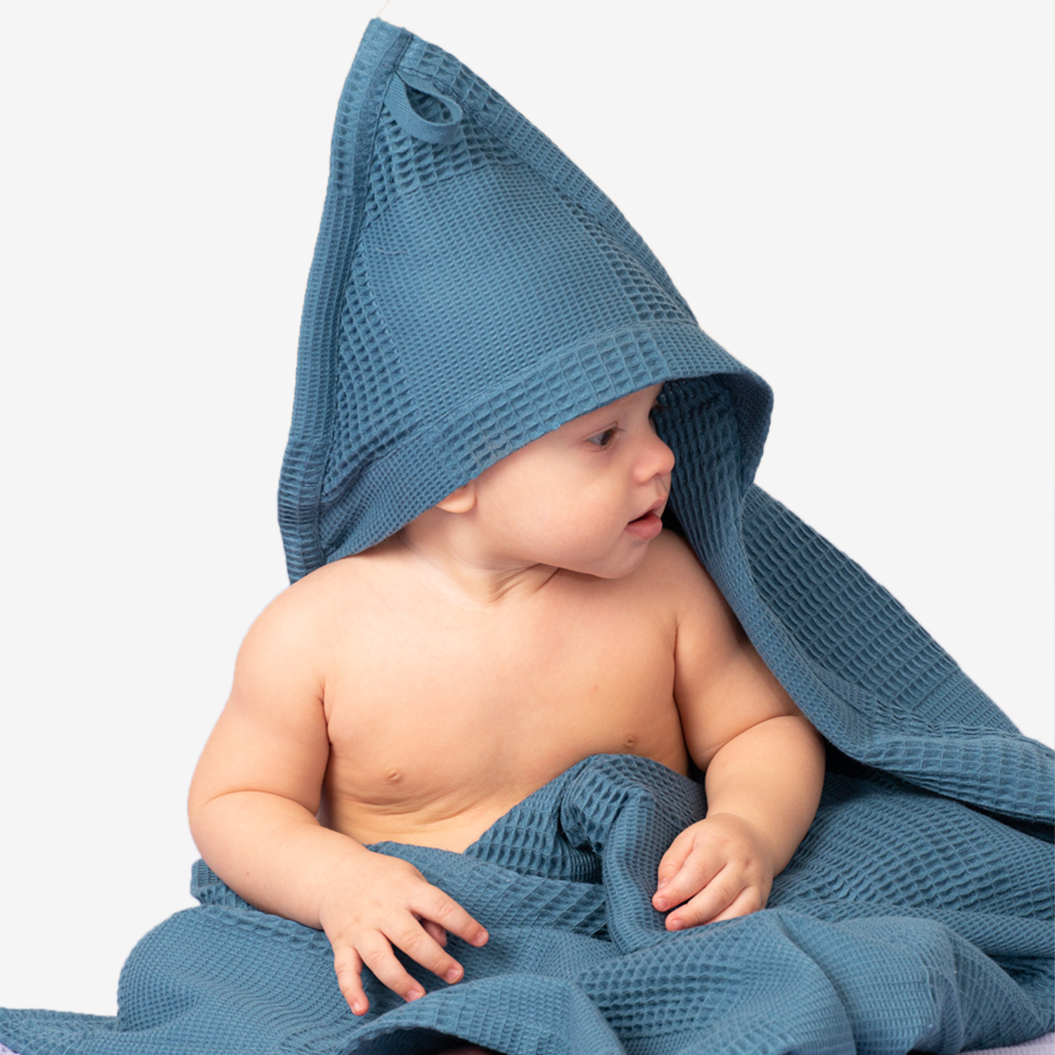 Полотенце с капюшоном Winkiki банное вафельное 90х90 см - фото 1