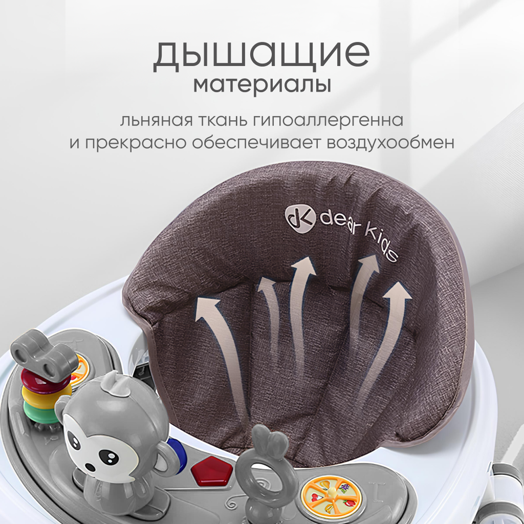 Ходунки детские для мальчиков и девочек Solmax к с игровой панелью складные, музыкальная каталка для малышей, серые - фото 3