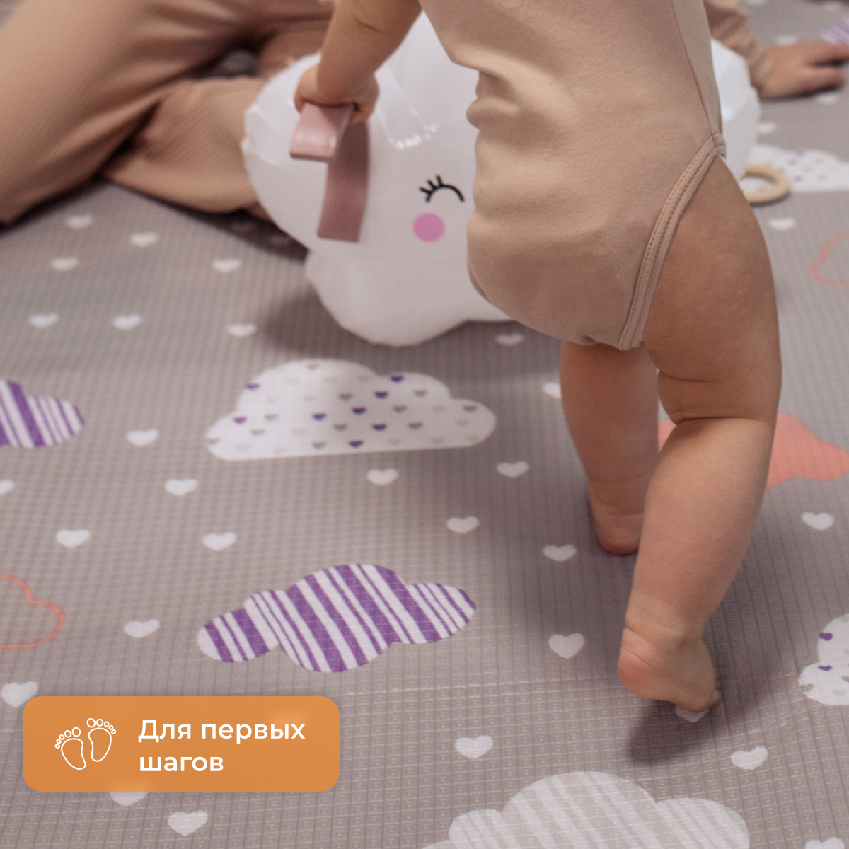 Развивающий коврик детский Mamagoods для ползания складной двусторонний игровой 145 x 180 см Облачка и Зайки в чашках - фото 14