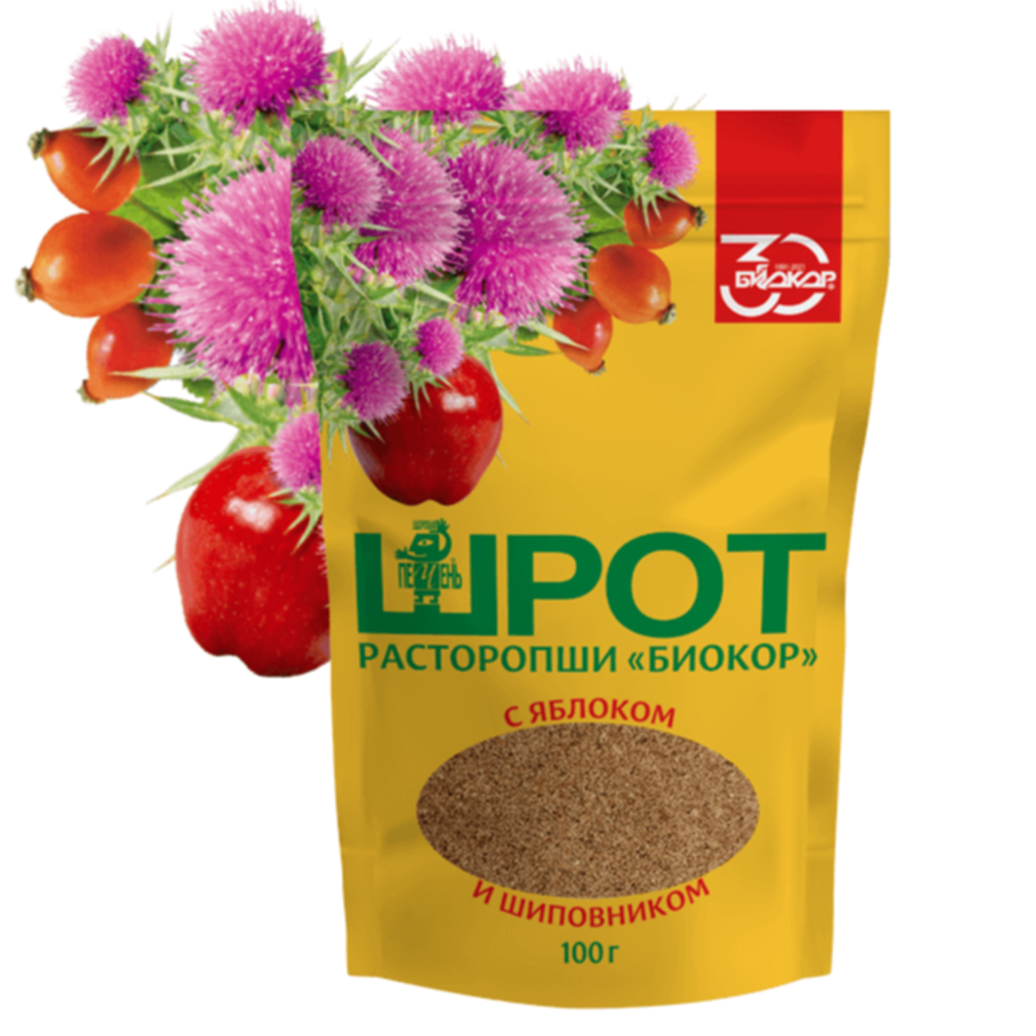 Шрот расторопши Биокор с яблоком и шиповником 100г - фото 2