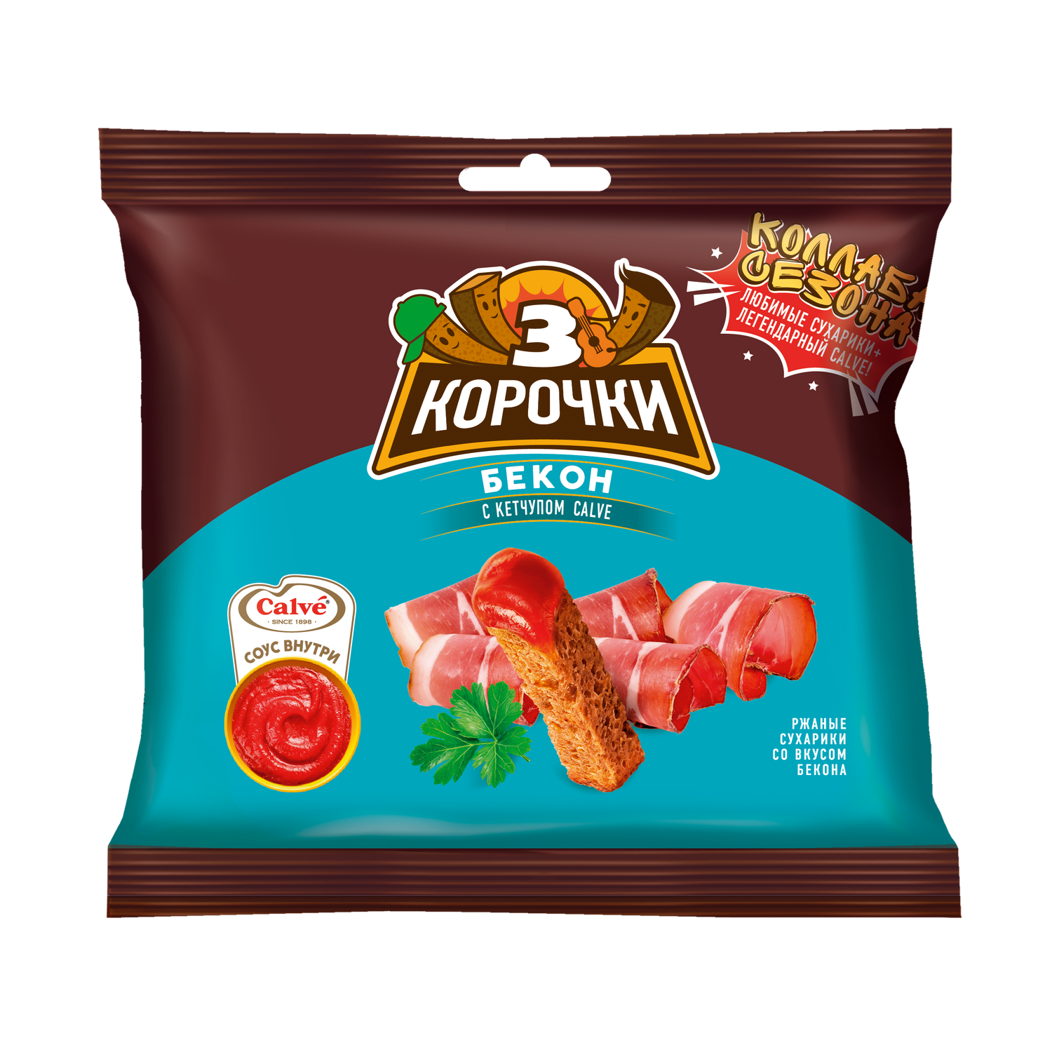Сухарики 3 корочки ржаные бекон-кетчуп 60г - фото 1