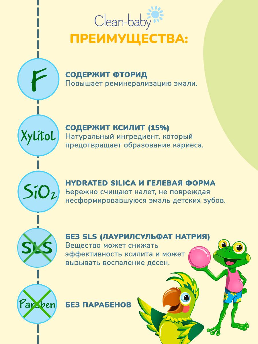 Зубная паста Clean-baby с фтором Жвачка, Клубника - фото 2