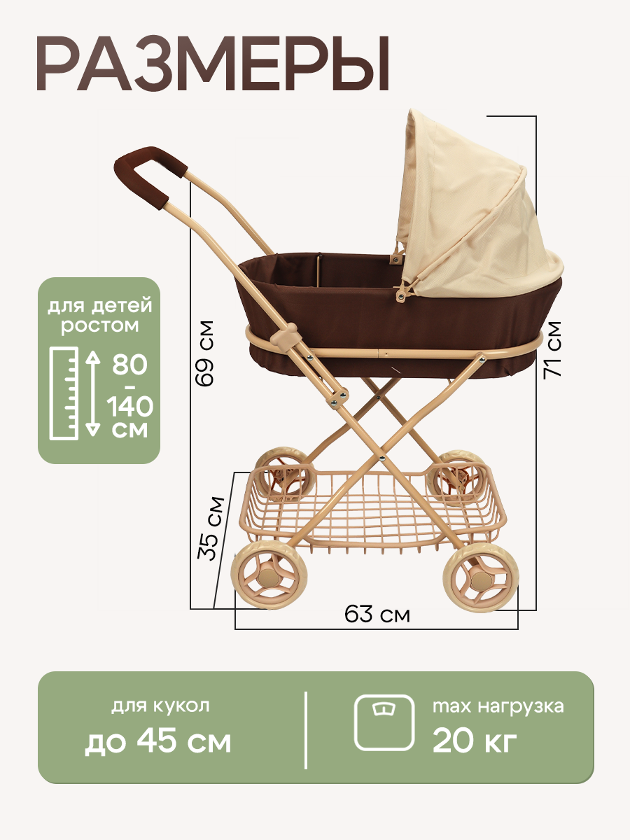 Коляска-люлька для кукол Рыжий кот 9325-BB - фото 3