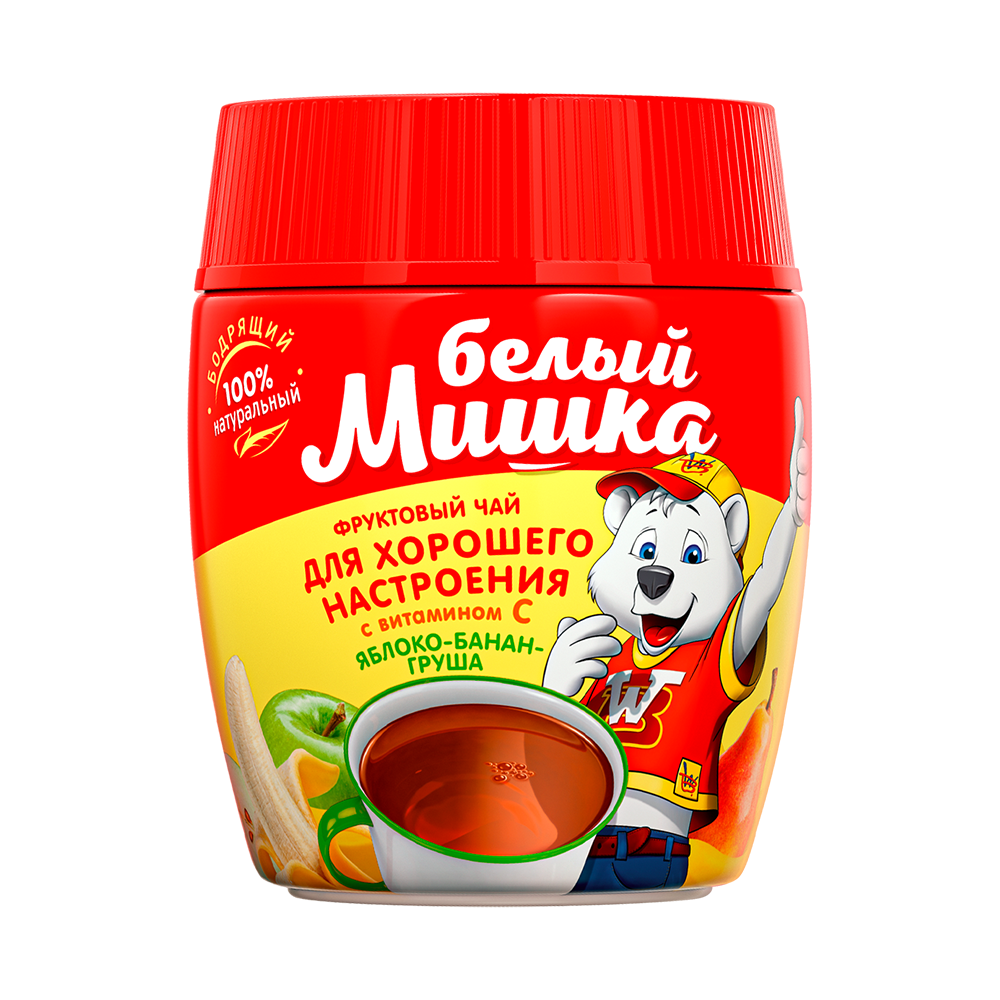 Чай детский гранулированный Белый мишка фруктовый Яблоко + Банан + Груша 250 г - фото 1