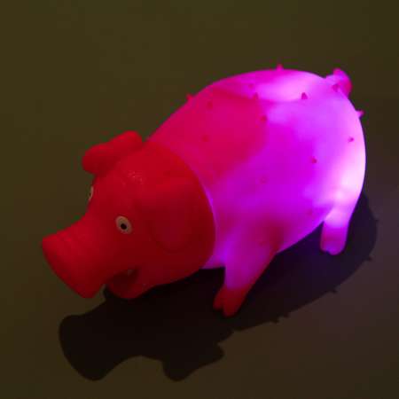 Игрушка для собак Пижон пищащая «Весёлая свинья» хрюкающая светящаяся 19 см. розовая