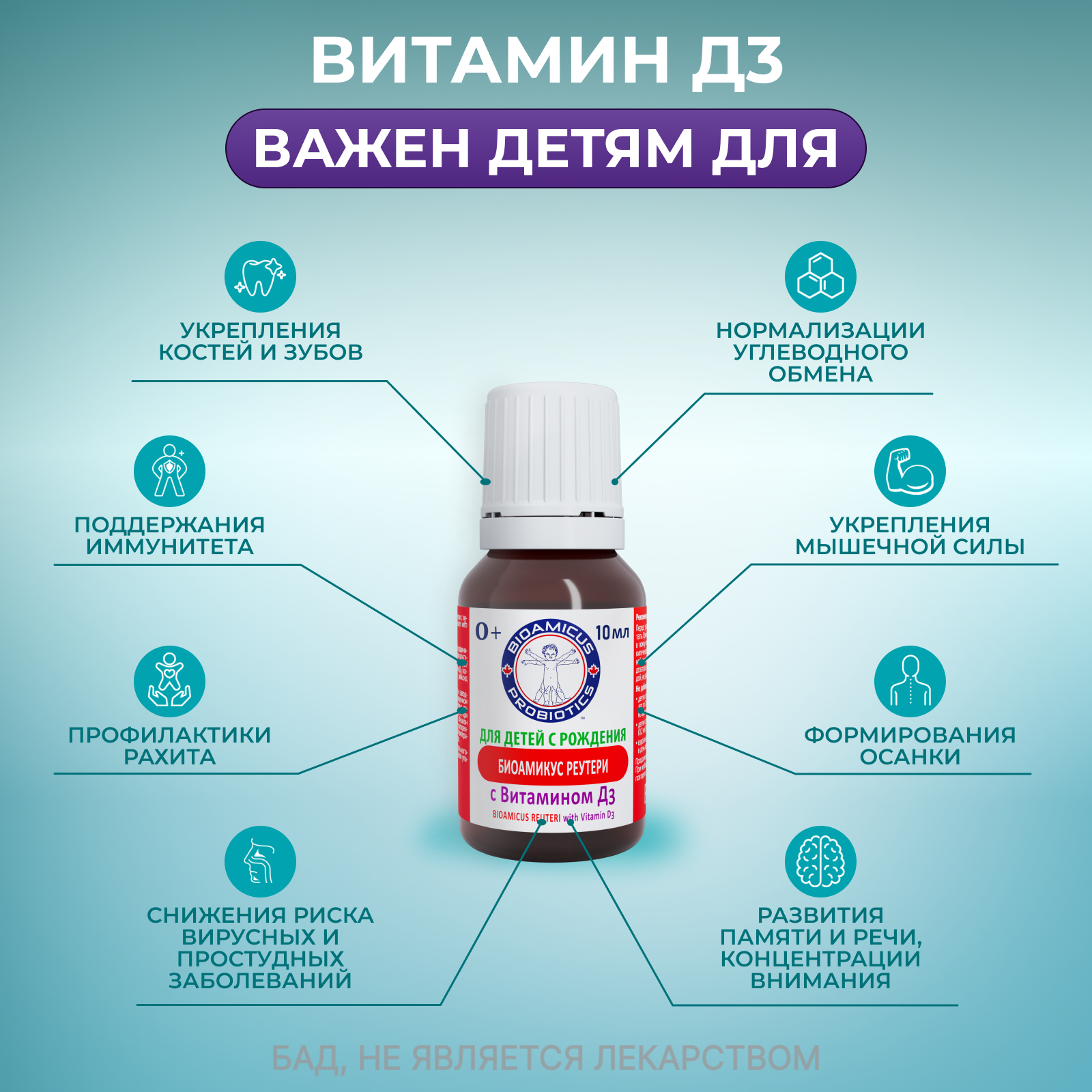 Лактобактерии Реутери с Д3 BioAmicus в каплях с рождения 10 мл - фото 7