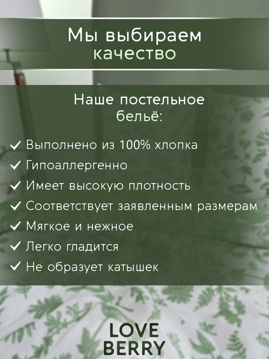 Постельное белье LOVEBERRY 2 спальный, Зелень - фото 16