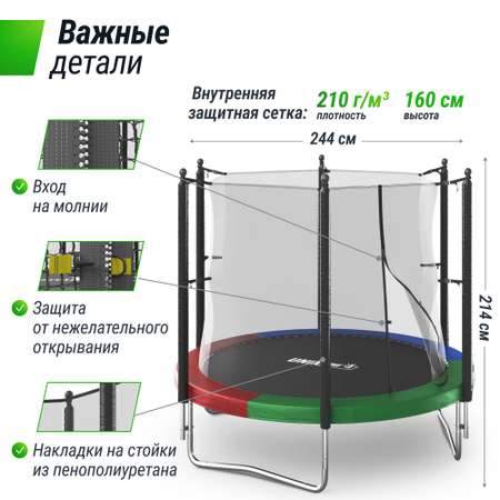 Батут каркасный Simple 8ft UNIX line с внутренней защитной сеткой общий диаметр 244 см до 140 кг