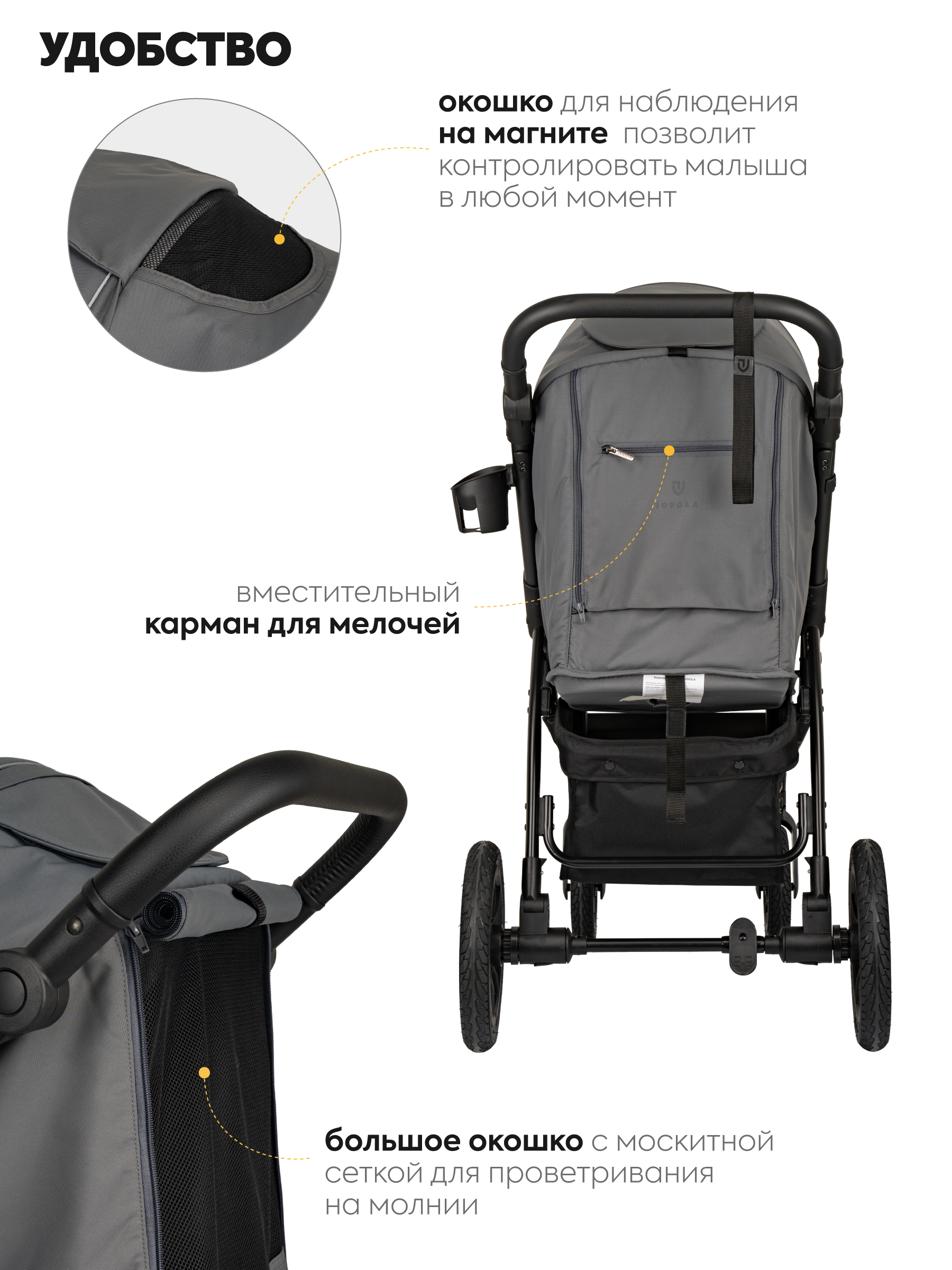 Коляска прогулочная JOVOLA SELENA Air 2025 темно-серый - фото 8