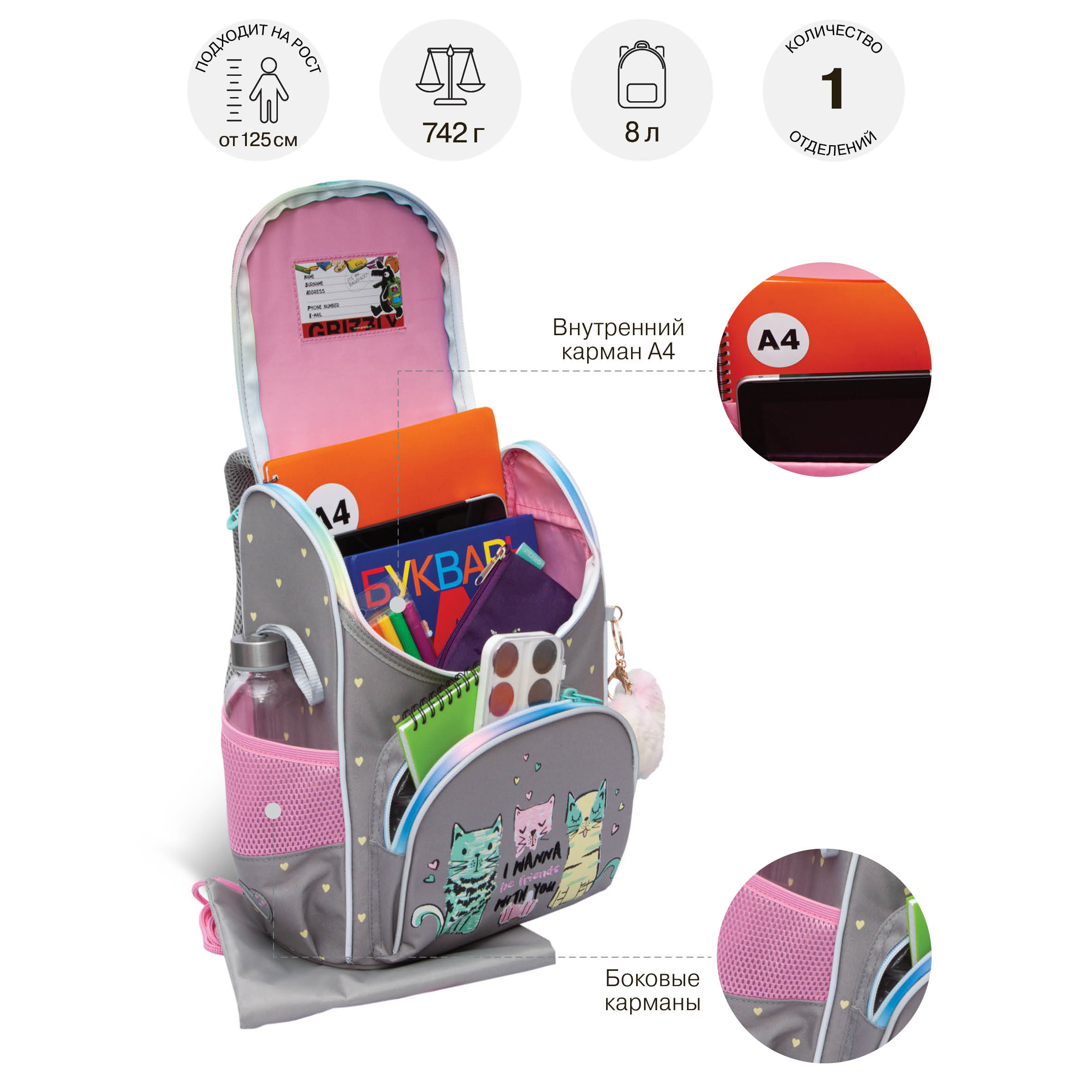 Ранец Grizzly для девочки - фото 6