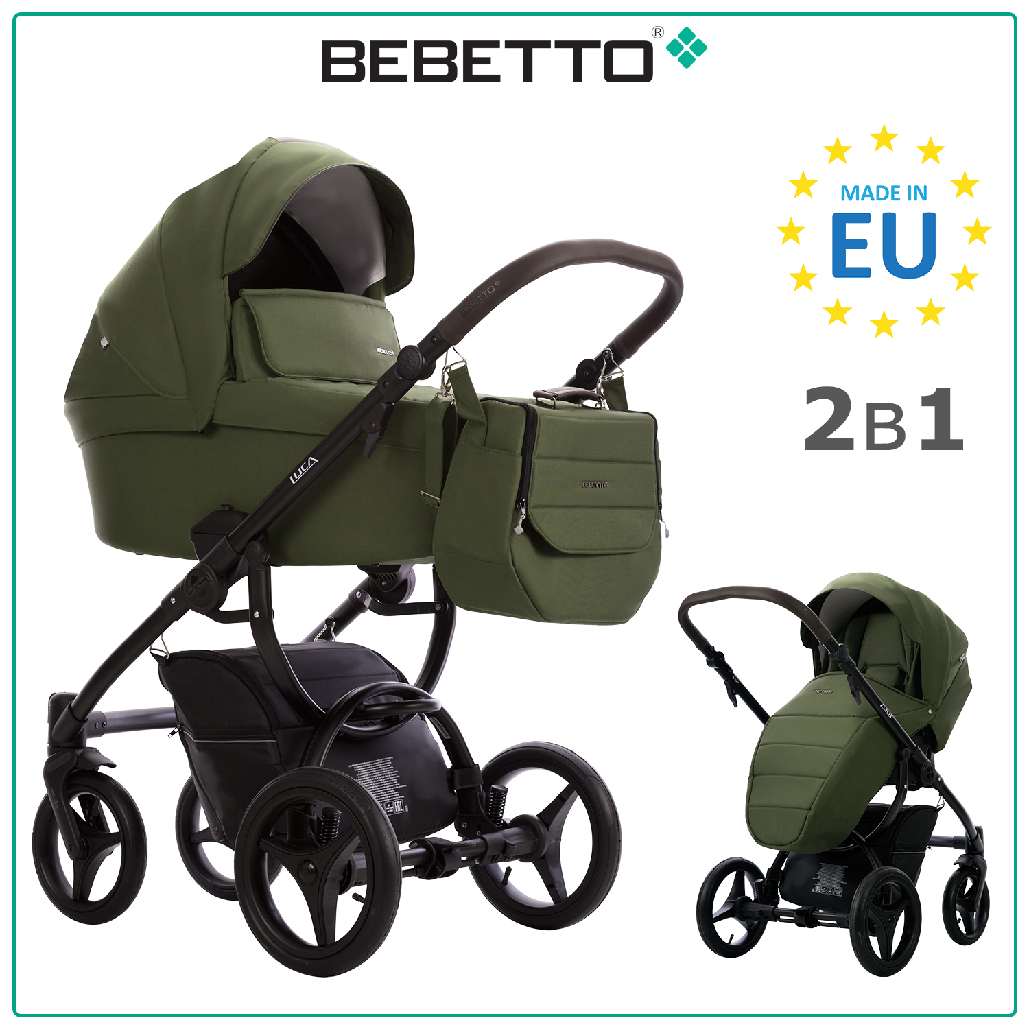 Коляска 2в1 Bebetto Luca хаки - фото 1