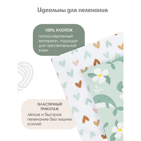 Пелёнка inlovery Восторг сердечки-киты трикотаж 85х100 см 2 шт.