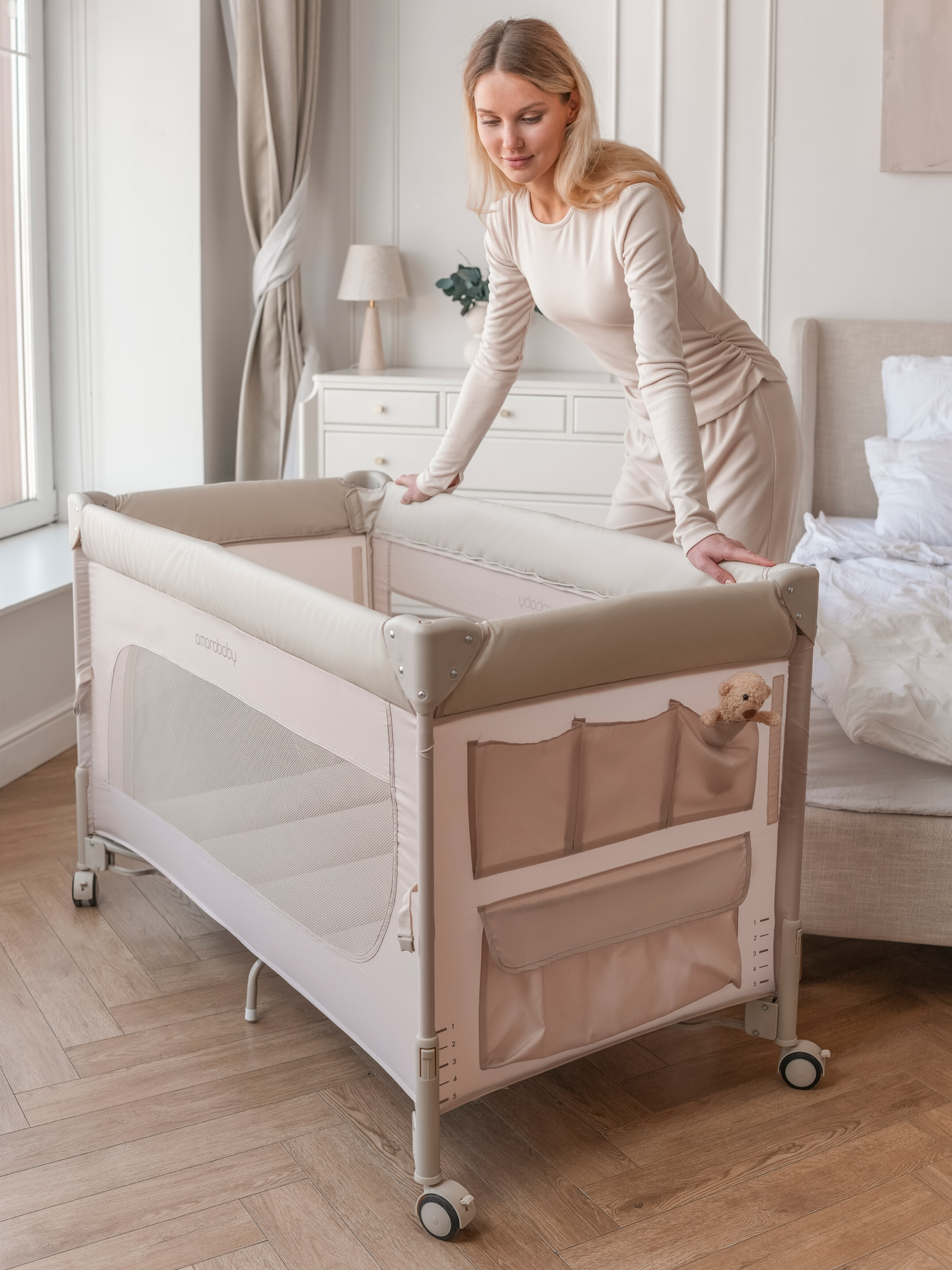 Манеж кровать Amarobaby OASIS серый АВ25-26OS/11 - фото 17