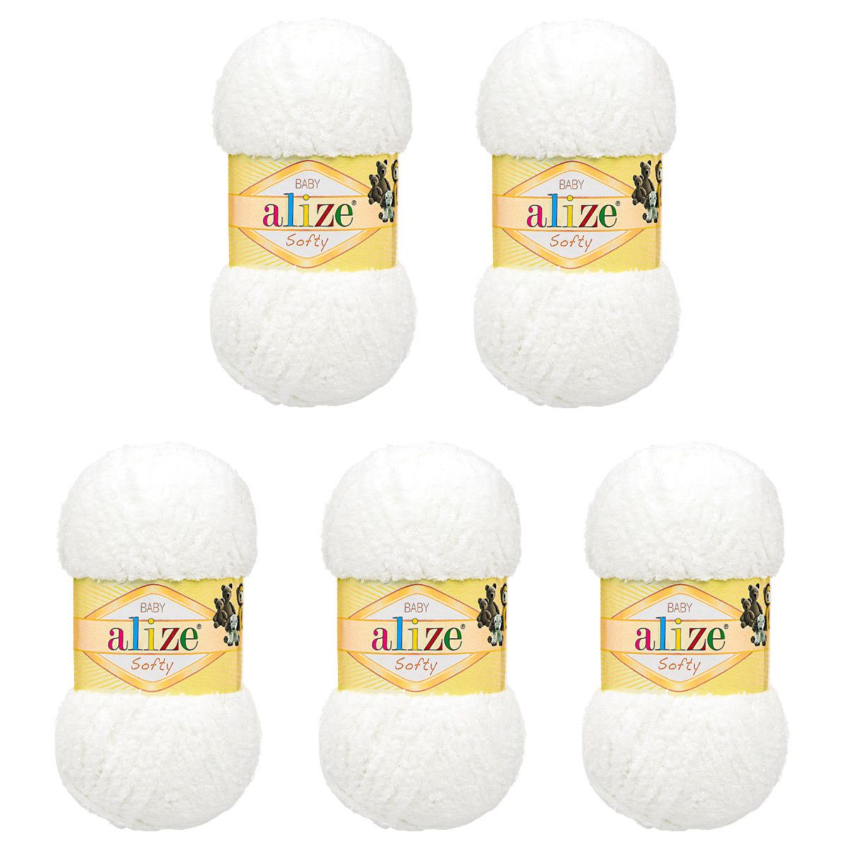 Пряжа для вязания Alize softy 50 гр 115 м микрополиэстер мягкая фантазийная 55 белый 5 мотков - фото 6