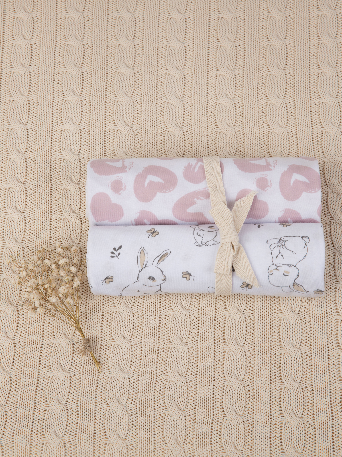 Пелёнка inlovery Зайчики/сердца трикотаж 90х120 см 2 шт. - фото 21