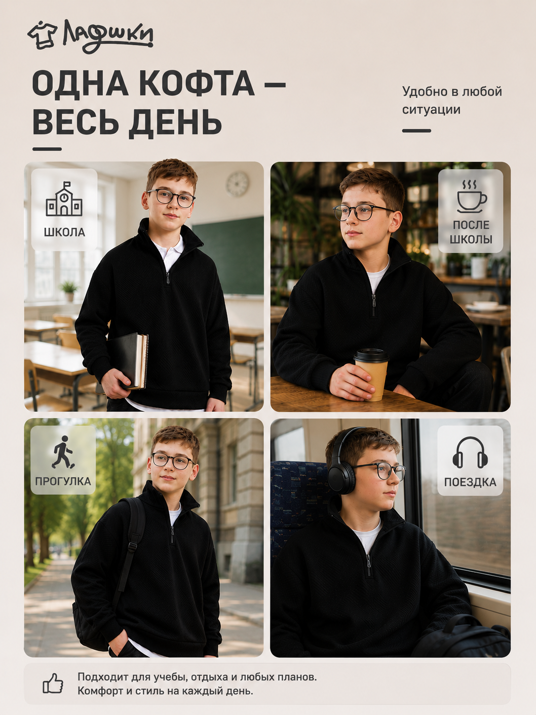 Толстовка ЛАДОШКИ Толстовка Успех черный - фото 11