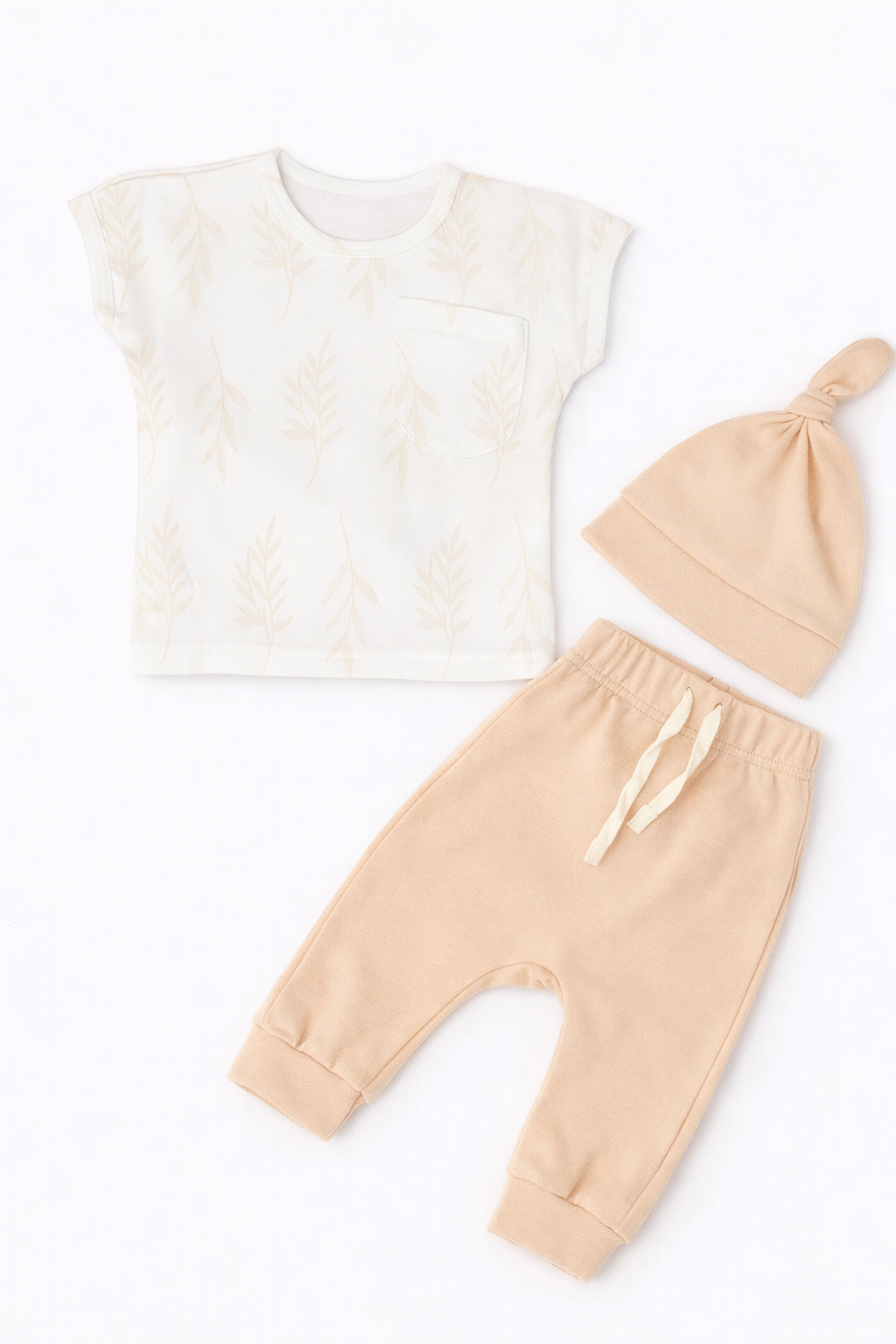 Футболка и штанишки с шапочкой Супер Пупс нбр/фут/штан/шпкбежевыйветочки - фото 1