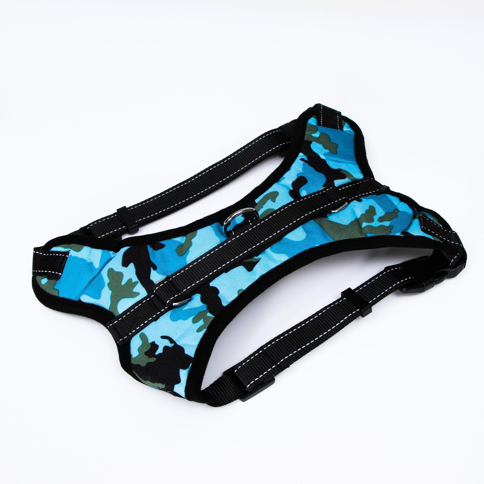 Шлейка Пижон мягкая светоотражающая XL расширенная голубая хаки - фото 1