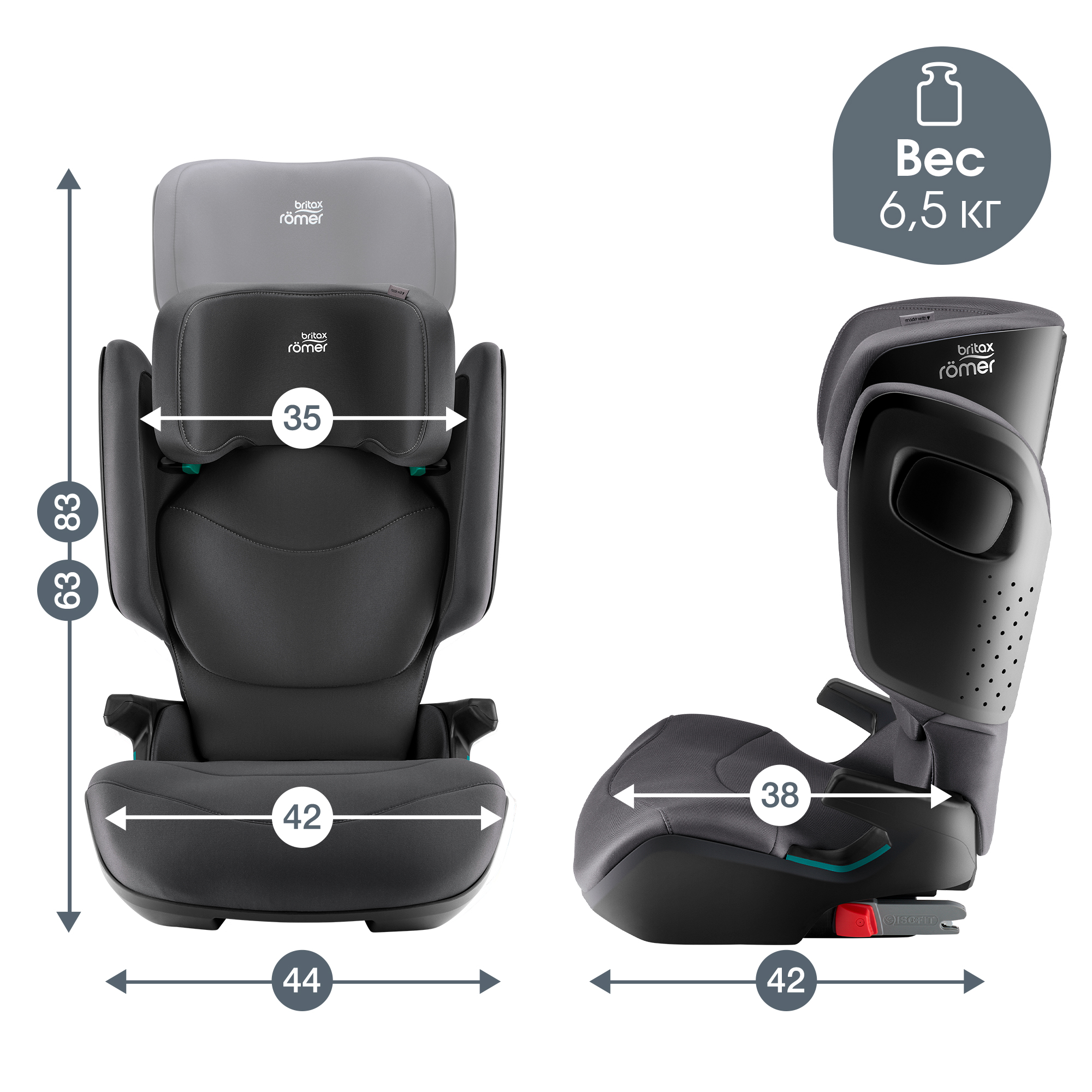 Автокресло Britax Roemer Kidfix M i-SIZE Midnight Grey Isofix 2/3 (15-36 кг) серый - фото 9