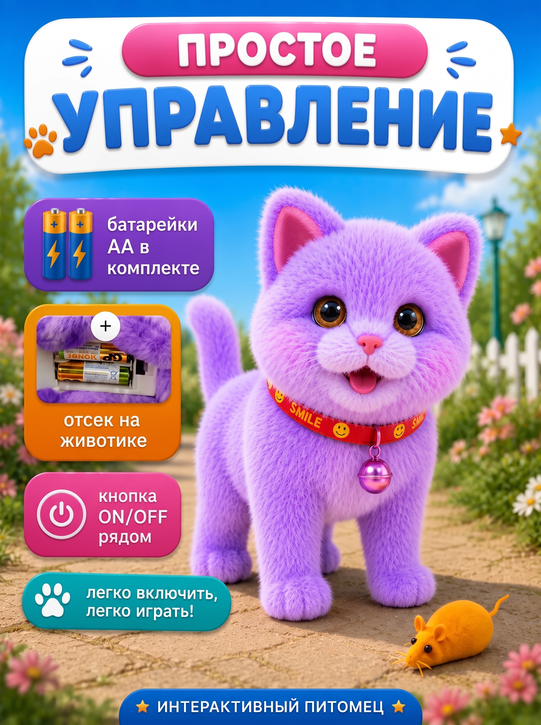 Мягкая игрушка FAVORITSTAR DESIGN Умный кот с мышкой - фото 3