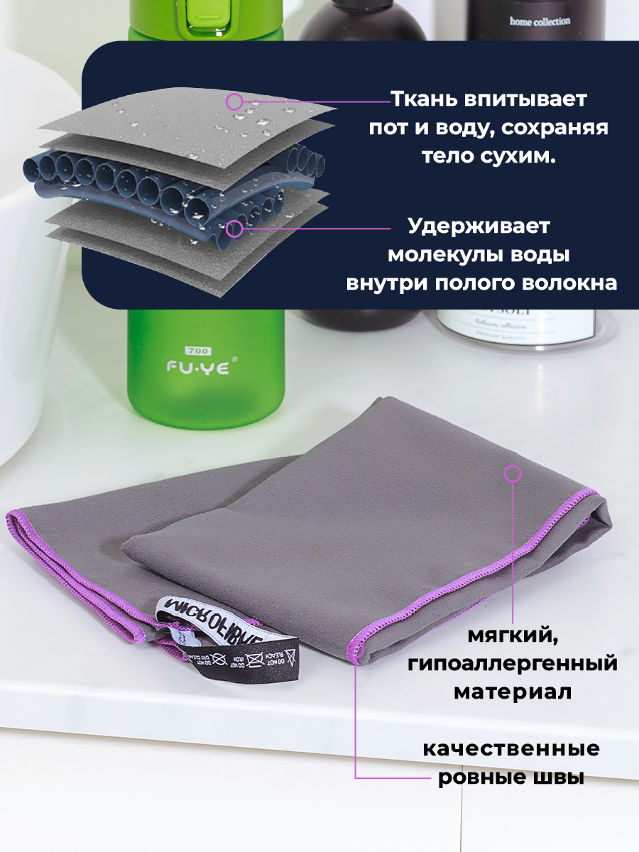 Полотенце спортивное OCEAS из микрофибры для бассейна, цвет темно-серый 80х40 см - фото 6