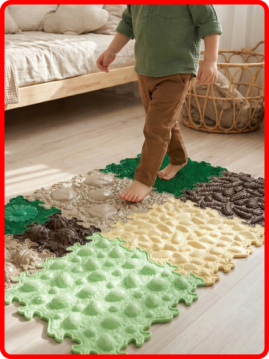 Модульный детский развивающий коврик-пазл SPORTO.ONE, Таежный край, 9 модулей - массажная поверхность - фото 7