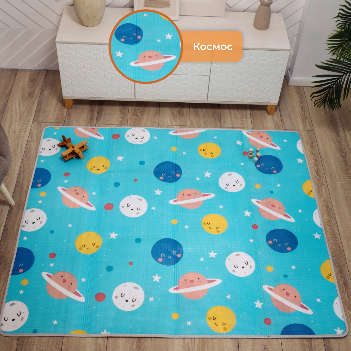 Развивающий коврик детский Mamagoods для ползания складной двусторонний игровой 145 x 180 см Космос и Жирафы - фото 4