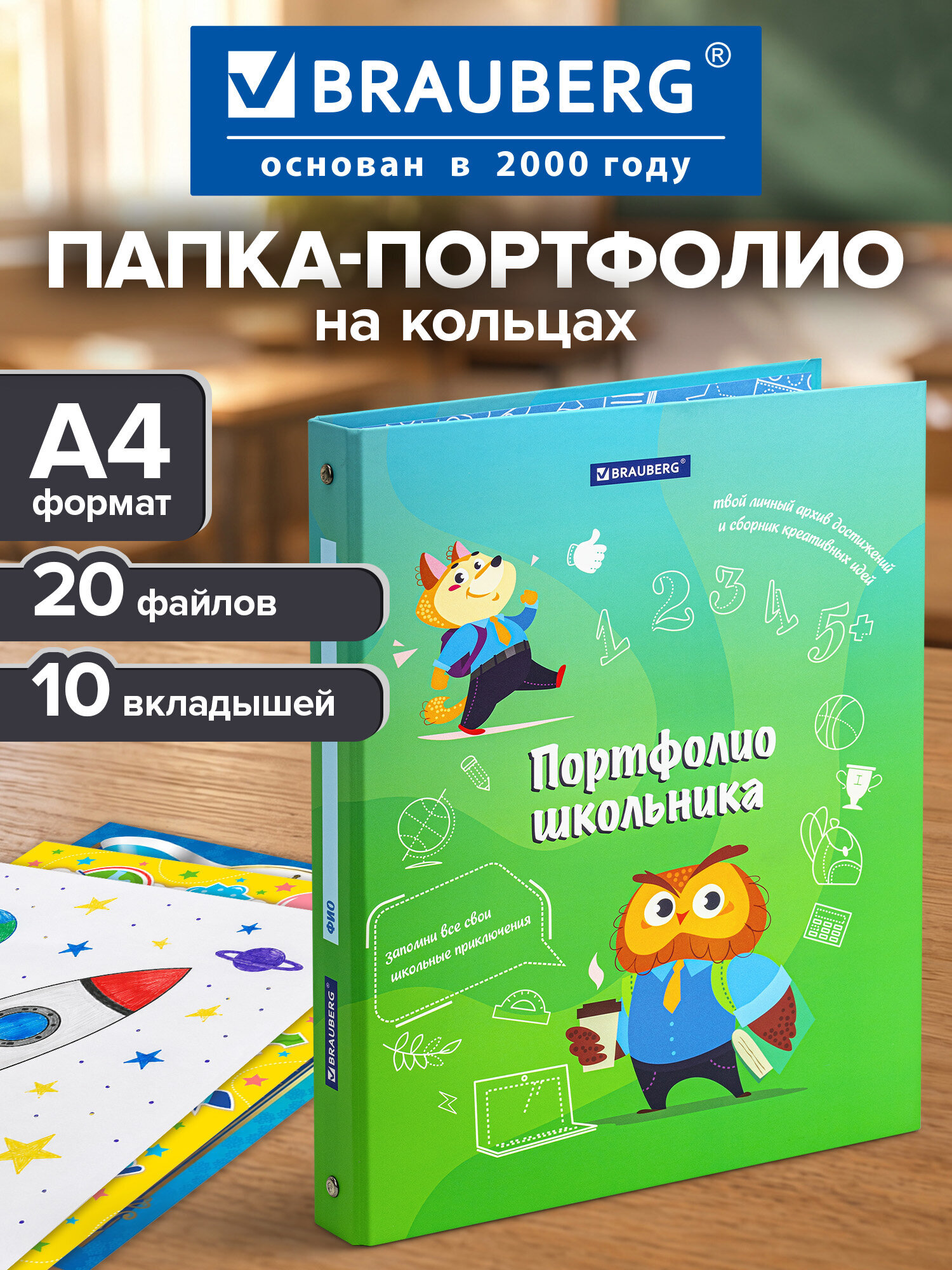 Папка для портфолио Brauberg школьника А4 на кольцах - фото 1