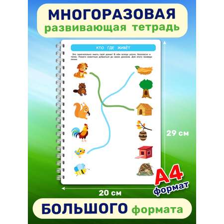 Книга Айфолика Многоразовая тетрадь-развивашка для детей 2-3-4 лет + 8 плавающих фломастеров