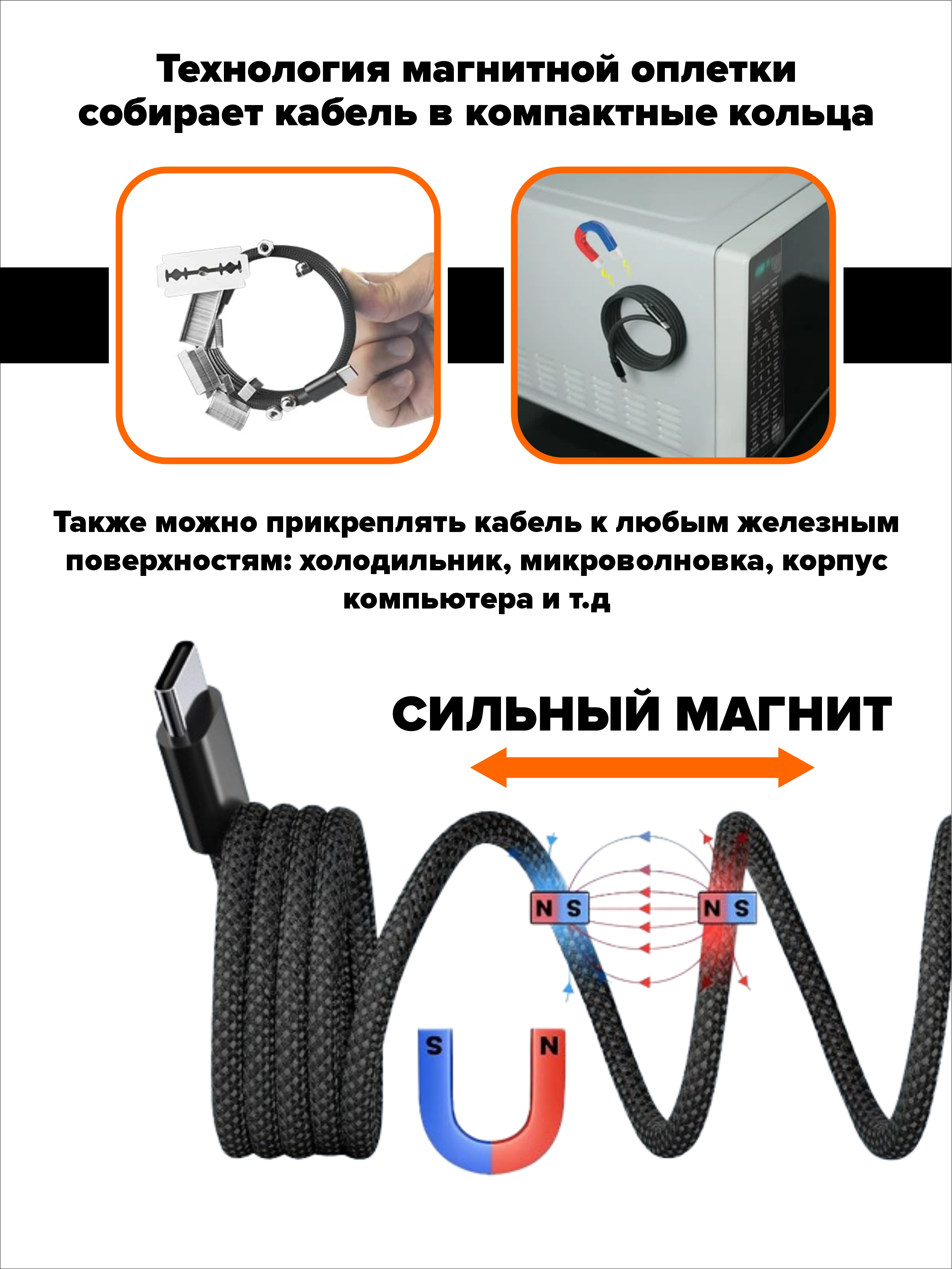 Кабель Type A - Type-C SmartiNext для зарядки магнитный черный - фото 2
