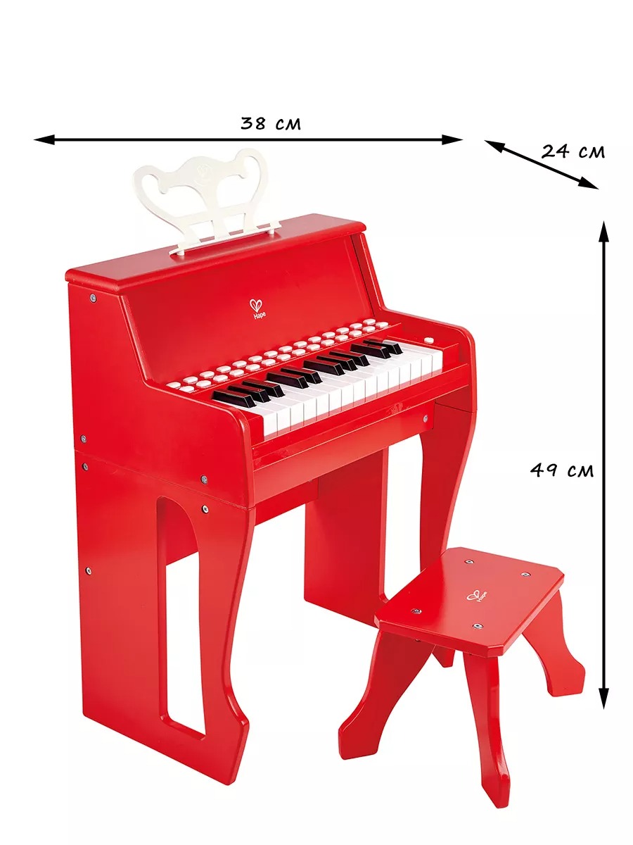 Игрушка музыкальная Hape Пианино красный с табуреткой пианино - фото 5