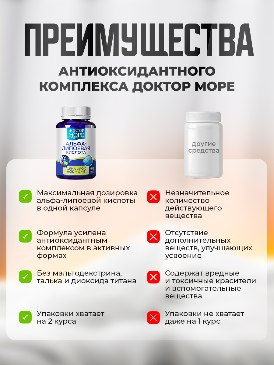 Альфа-липоевая кислота Доктор Море с витаминами С и Е 60 капсул - фото 5