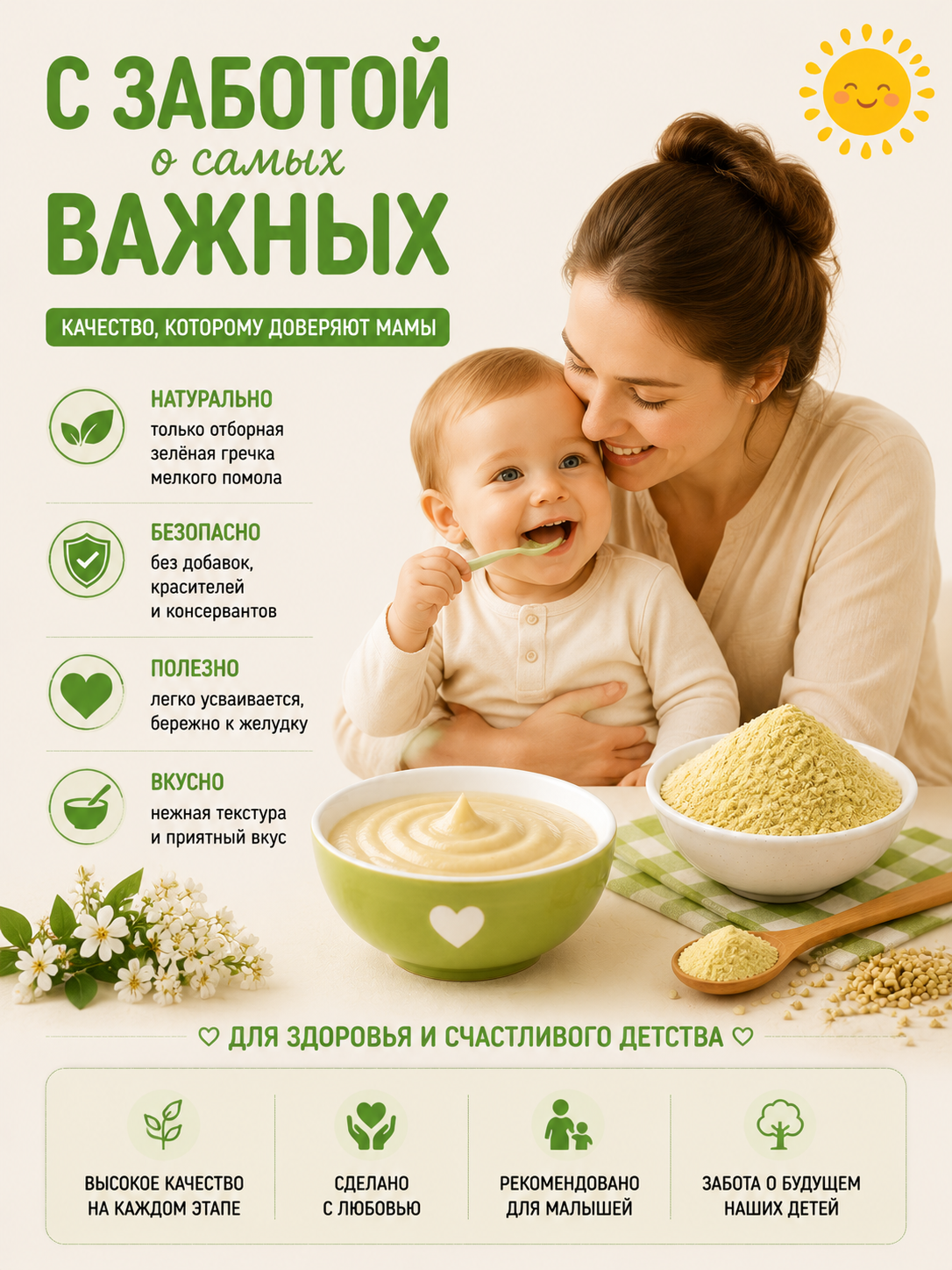 Кашка из зеленой гречки Здоровые детки безмолочная с 18 месяцев 300г - фото 7